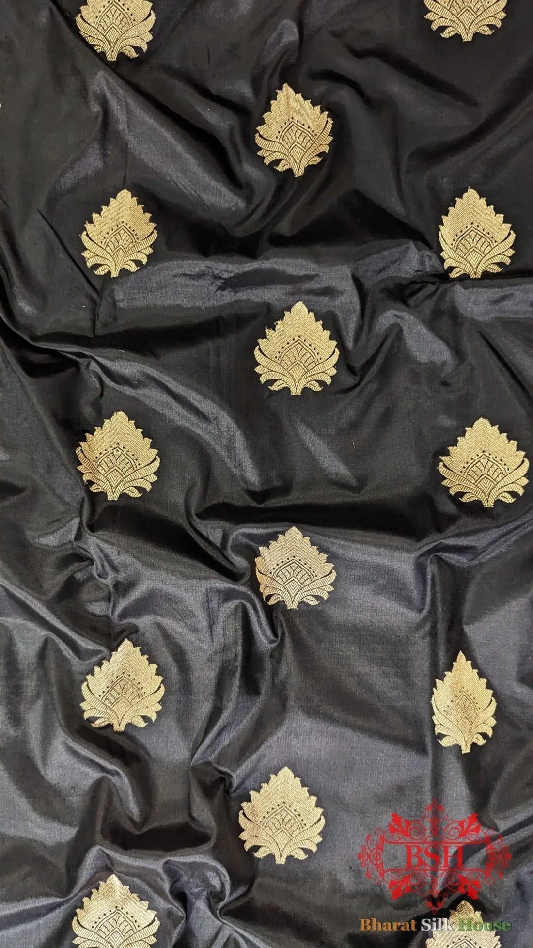 Pure Banrasi Handloom Katan Silk Antique Zari Saree In Shades Of Black - Bharat Silk House Pure Kataan Silk