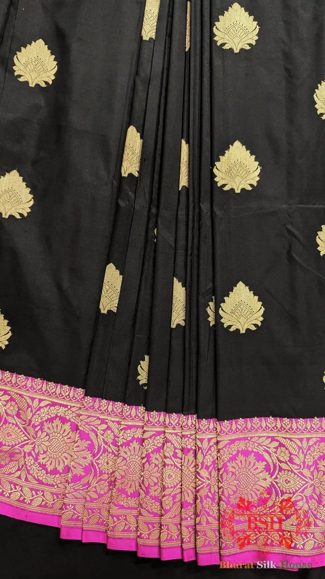 Pure Banrasi Handloom Katan Silk Antique Zari Saree In Shades Of Black - Bharat Silk House Pure Kataan Silk