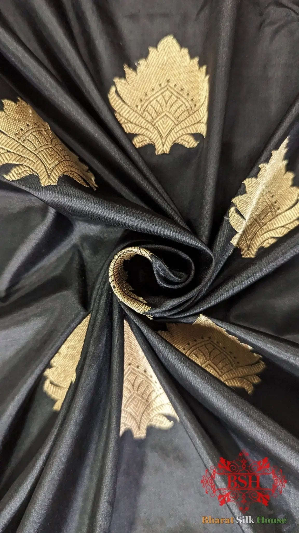 Pure Banrasi Handloom Katan Silk Antique Zari Saree In Shades Of Black - Bharat Silk House Pure Kataan Silk