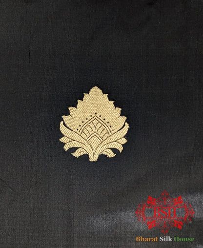 Pure Banrasi Handloom Katan Silk Antique Zari Saree In Shades Of Black - Bharat Silk House Pure Kataan Silk