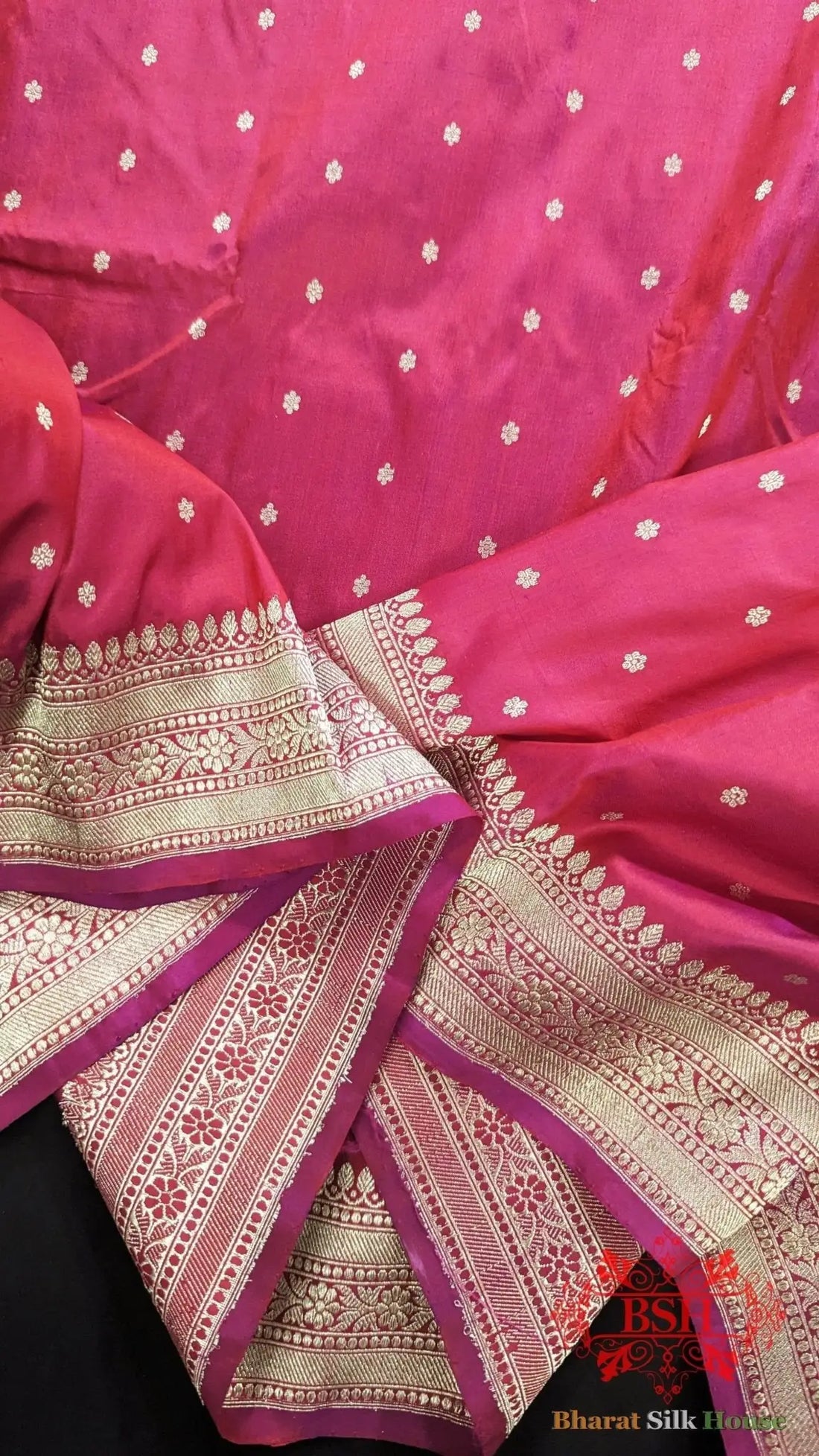 Pure Banrasi Handloom Katan Silk Antique Zari Saree In Shades Of Pink - Bharat Silk House Pure Kataan Silk