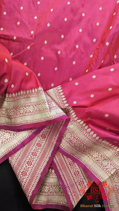 Pure Banrasi Handloom Katan Silk Antique Zari Saree In Shades Of Pink - Bharat Silk House Pure Kataan Silk