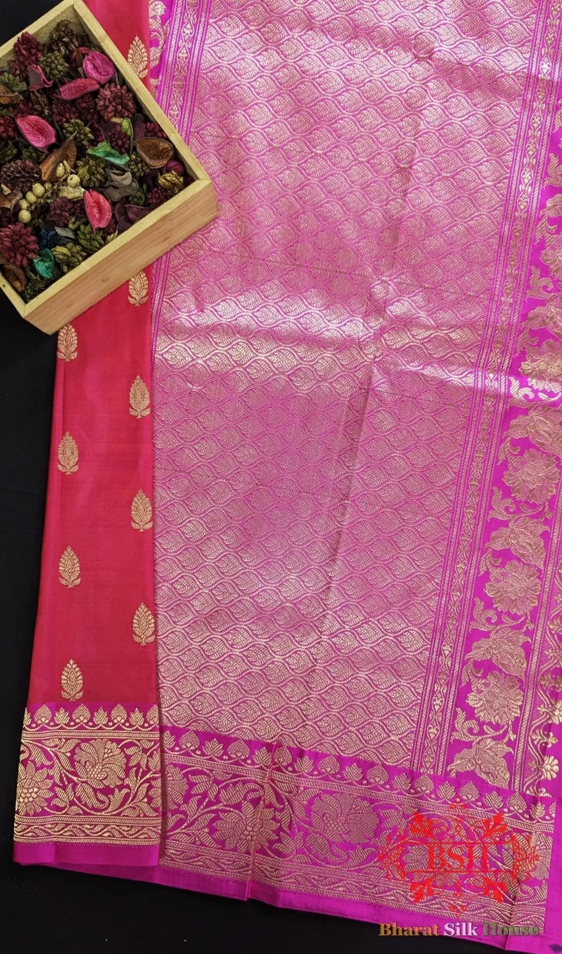 Pure Banrasi Handloom Katan Silk Antique Zari Saree In Shades Of Pink - Bharat Silk House Pure Kataan Silk