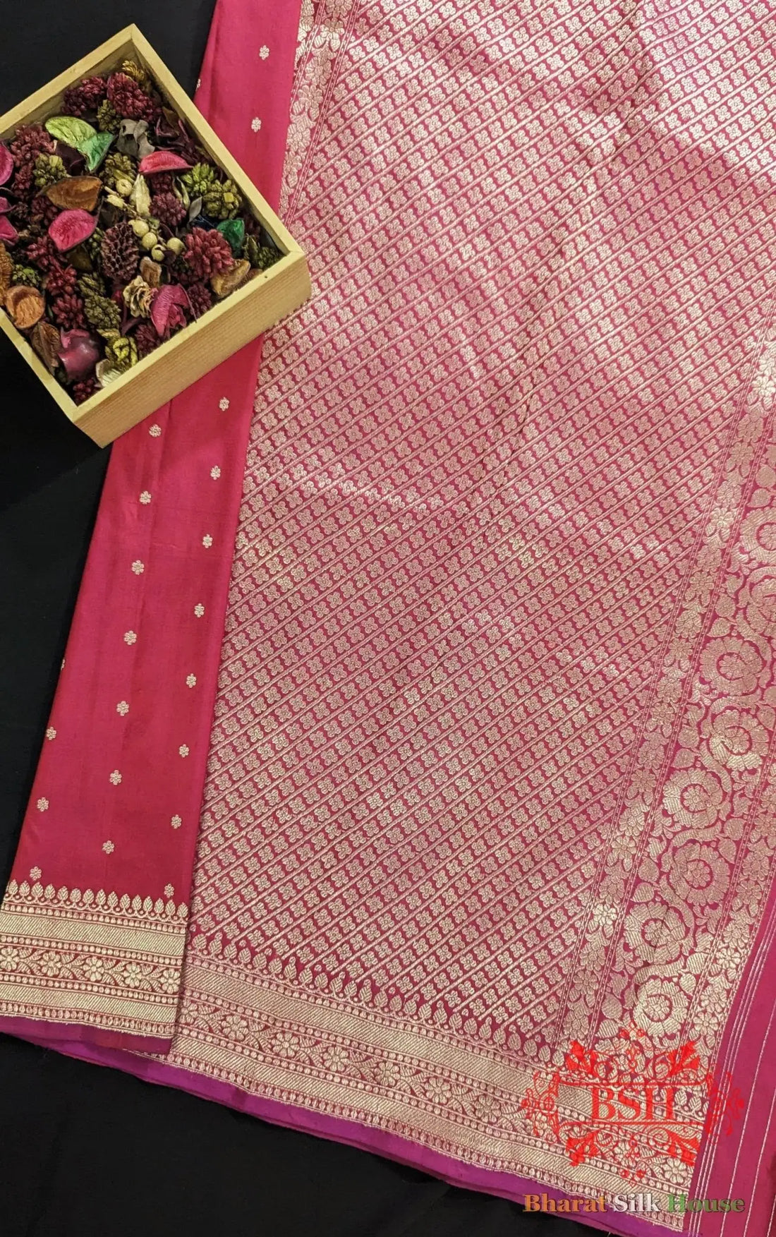 Pure Banrasi Handloom Katan Silk Antique Zari Saree In Shades Of Pink - Bharat Silk House Pure Kataan Silk