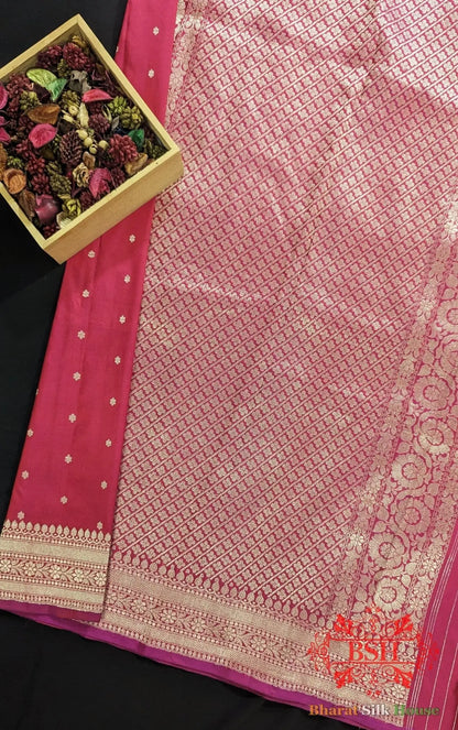 Pure Banrasi Handloom Katan Silk Antique Zari Saree In Shades Of Pink - Bharat Silk House Pure Kataan Silk