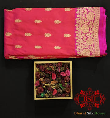 Pure Banrasi Handloom Katan Silk Antique Zari Saree In Shades Of Pink - Bharat Silk House Pure Kataan Silk