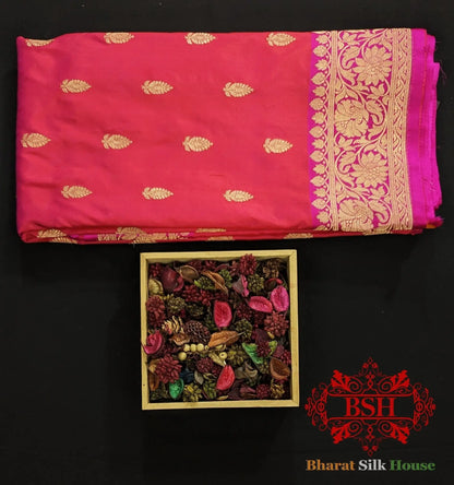 Pure Banrasi Handloom Katan Silk Antique Zari Saree In Shades Of Pink - Bharat Silk House Pure Kataan Silk