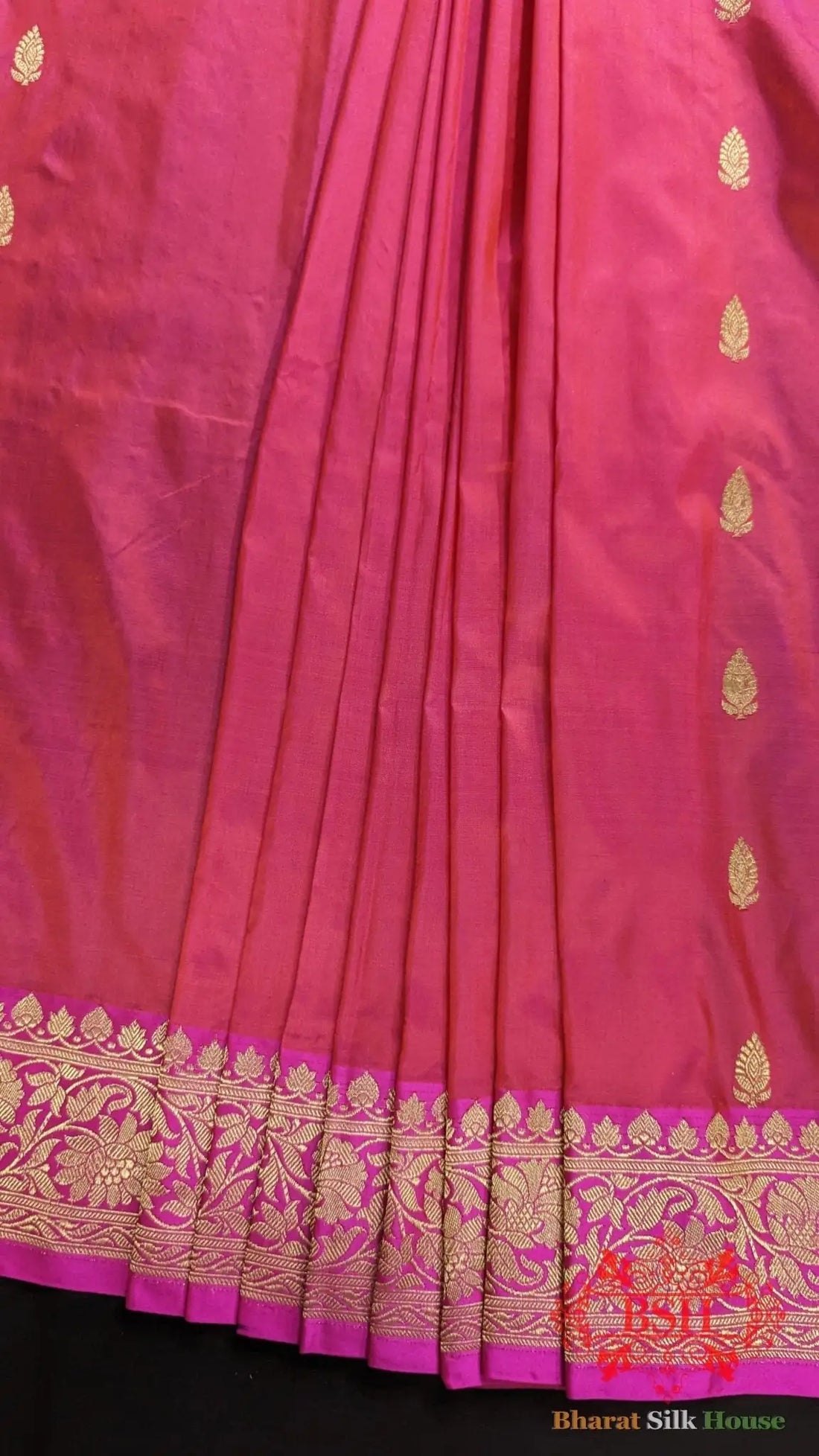 Pure Banrasi Handloom Katan Silk Antique Zari Saree In Shades Of Pink - Bharat Silk House Pure Kataan Silk