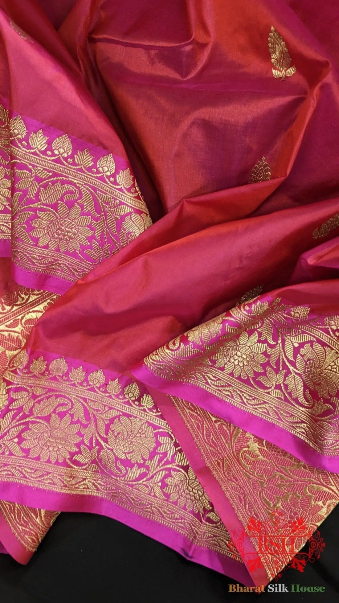Pure Banrasi Handloom Katan Silk Antique Zari Saree In Shades Of Pink - Bharat Silk House Pure Kataan Silk