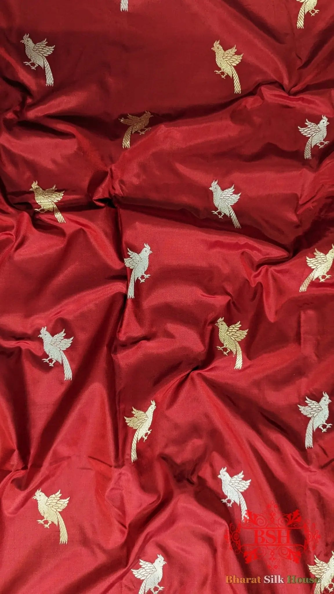Pure Banrasi Handloom Katan Silk Antique Zari Saree In Shades Of Red - Bharat Silk House Pure Kataan Silk