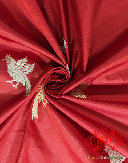 Pure Banrasi Handloom Katan Silk Antique Zari Saree In Shades Of Red - Bharat Silk House Pure Kataan Silk