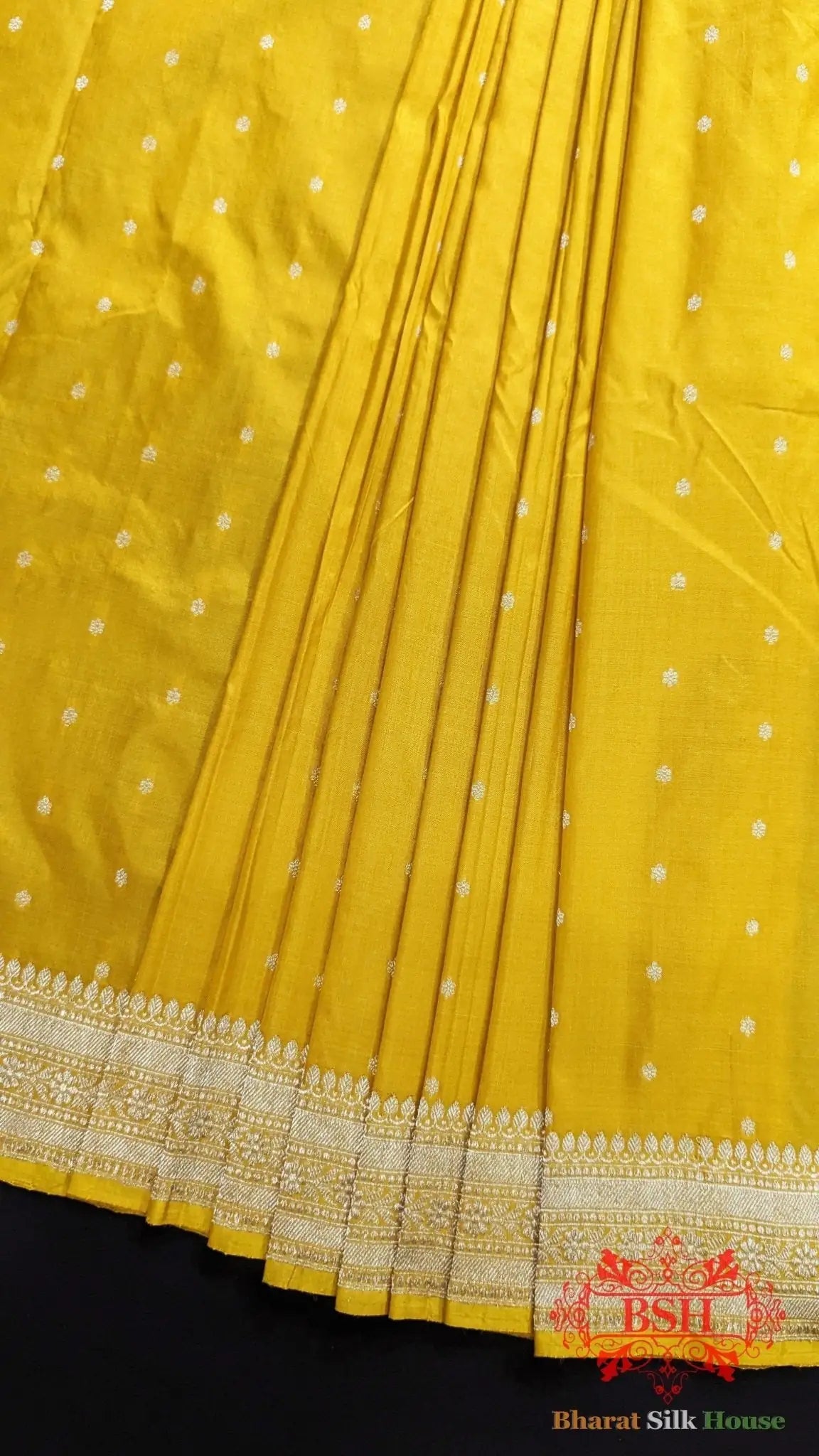 Pure Banrasi Handloom Katan Silk Antique Zari Saree In Shades Of Yellow - Bharat Silk House Pure Kataan Silk