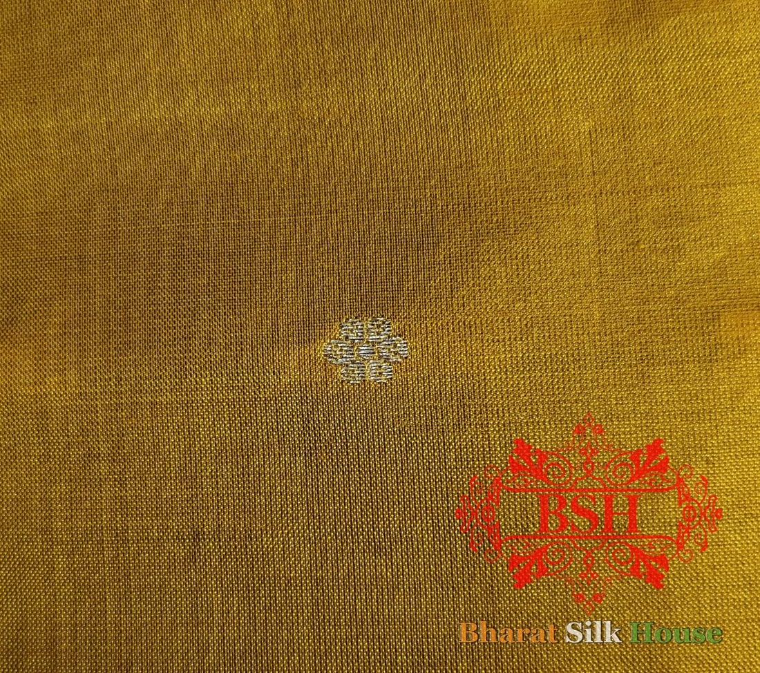 Pure Banrasi Handloom Katan Silk Antique Zari Saree In Shades Of Yellow - Bharat Silk House Pure Kataan Silk