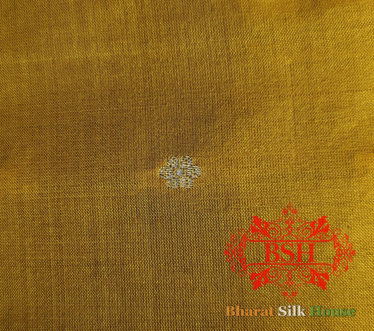 Pure Banrasi Handloom Katan Silk Antique Zari Saree In Shades Of Yellow - Bharat Silk House Pure Kataan Silk