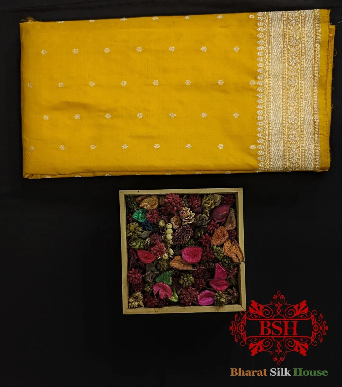 Pure Banrasi Handloom Katan Silk Antique Zari Saree In Shades Of Yellow - Bharat Silk House Pure Kataan Silk