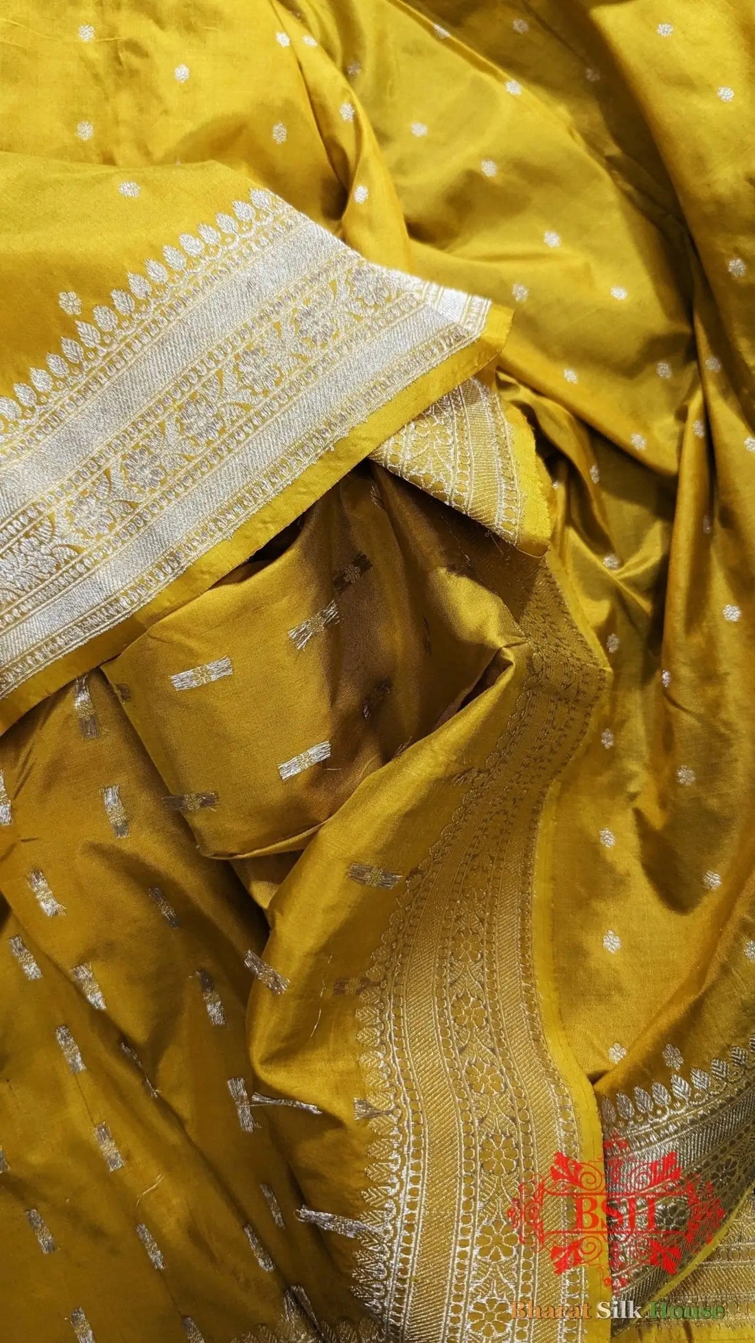 Pure Banrasi Handloom Katan Silk Antique Zari Saree In Shades Of Yellow - Bharat Silk House Pure Kataan Silk