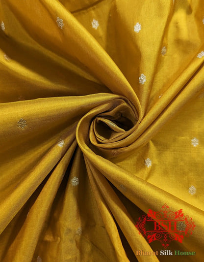 Pure Banrasi Handloom Katan Silk Antique Zari Saree In Shades Of Yellow - Bharat Silk House Pure Kataan Silk