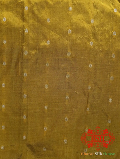 Pure Banrasi Handloom Katan Silk Antique Zari Saree In Shades Of Yellow - Bharat Silk House Pure Kataan Silk