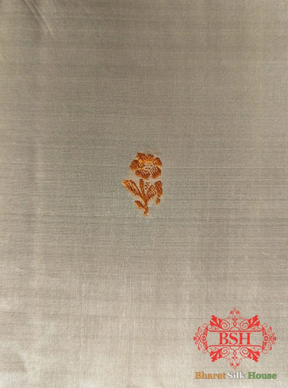 Pure Banrasi Handloom Katan Silk Meenakari Antique Zari Saree In Shades Of Beige With Golden Border - Bharat Silk House Pure Kataan Silk