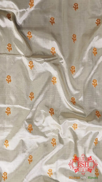 Pure Banrasi Handloom Katan Silk Meenakari Antique Zari Saree In Shades Of Beige With Golden Border - Bharat Silk House Pure Kataan Silk