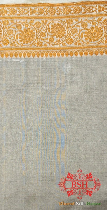 Pure Banrasi Handloom Katan Silk Meenakari Antique Zari Saree In Shades Of Beige With Golden Border - Bharat Silk House Pure Kataan Silk