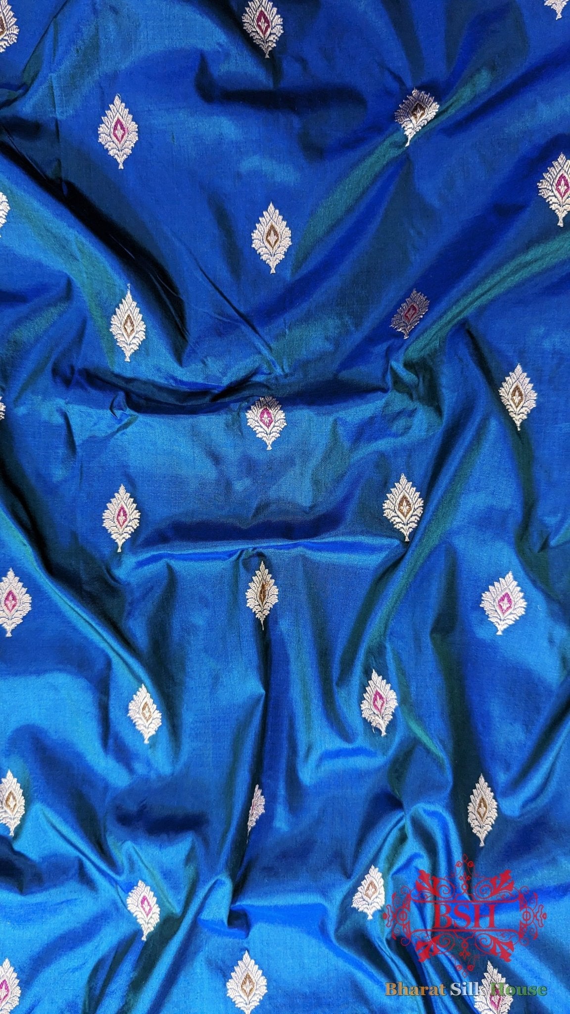 Pure Banrasi Handloom Katan Silk Meenakari Antique Zari Saree In Shades Of Blue - Bharat Silk House