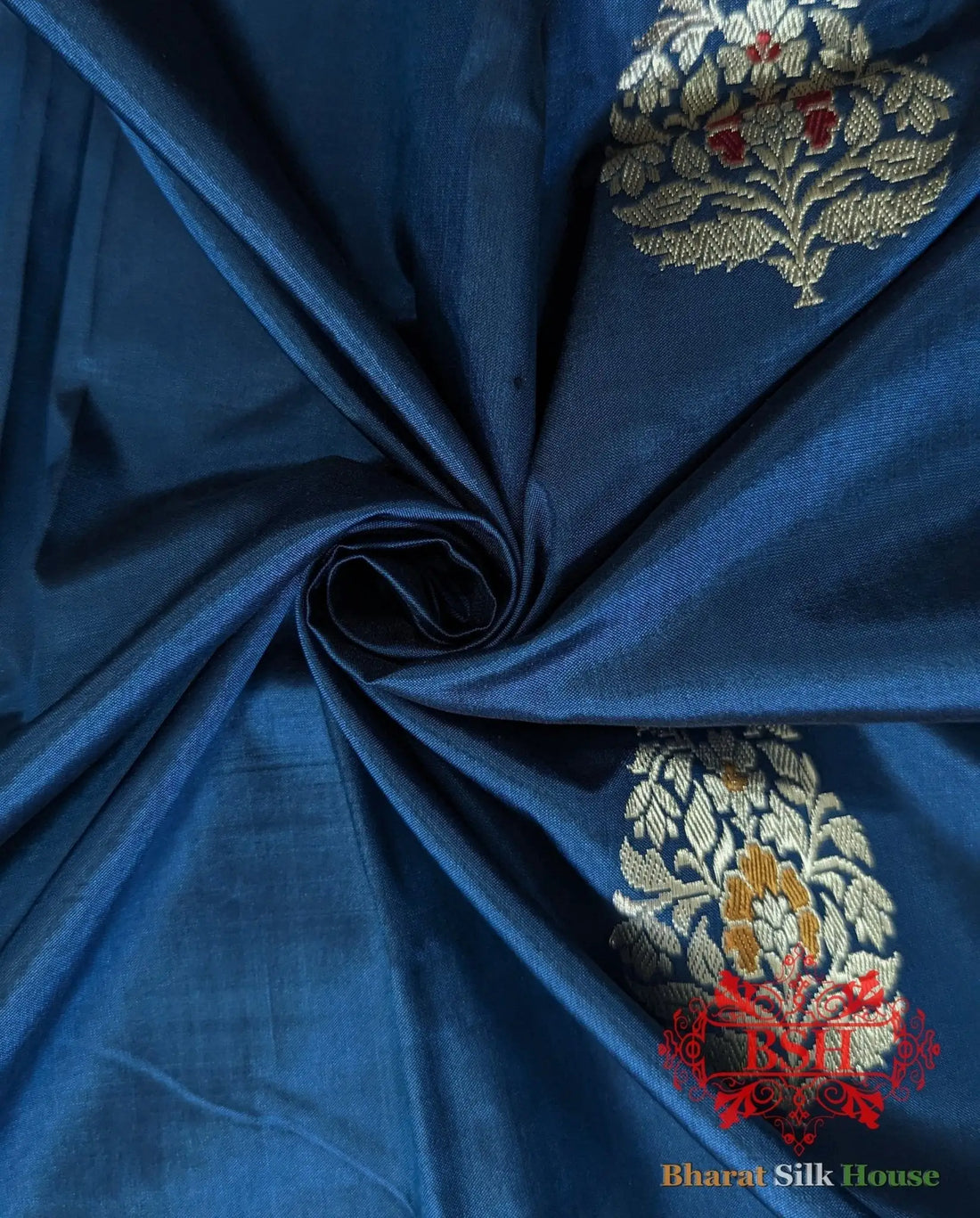 Pure Banrasi Handloom Katan Silk Meenakari Antique Zari Saree In Shades Of Blue - Bharat Silk House Pure Kataan Silk