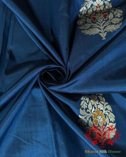 Pure Banrasi Handloom Katan Silk Meenakari Antique Zari Saree In Shades Of Blue - Bharat Silk House Pure Kataan Silk