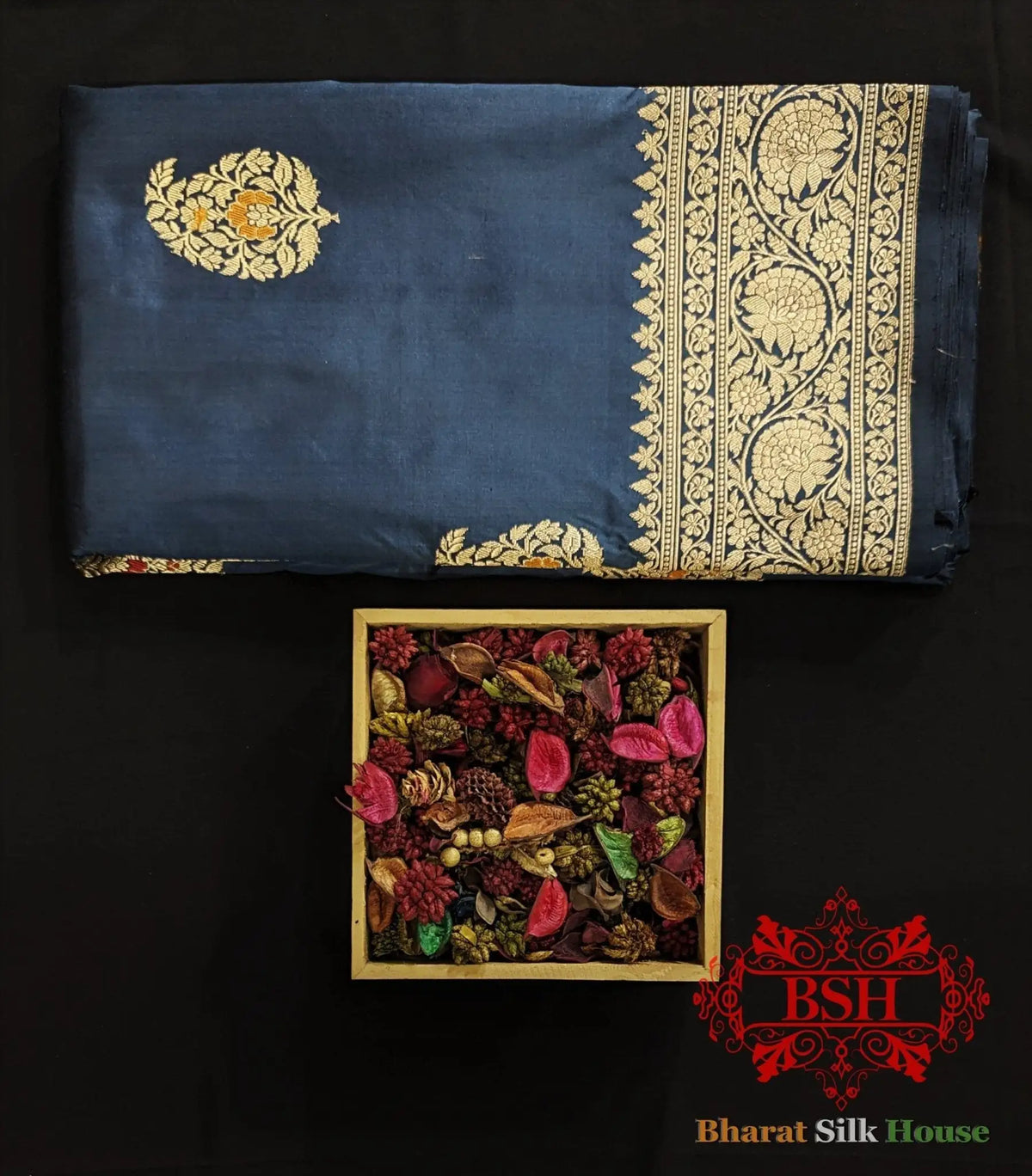 Pure Banrasi Handloom Katan Silk Meenakari Antique Zari Saree In Shades Of Blue - Bharat Silk House Pure Kataan Silk