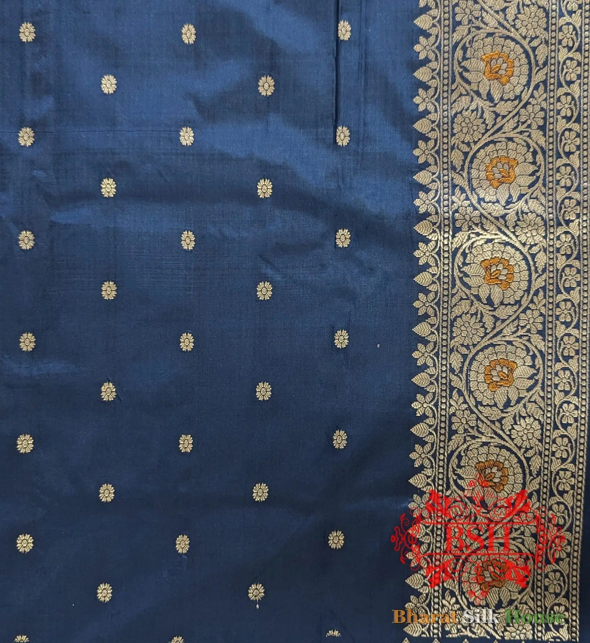 Pure Banrasi Handloom Katan Silk Meenakari Antique Zari Saree In Shades Of Blue - Bharat Silk House Pure Kataan Silk