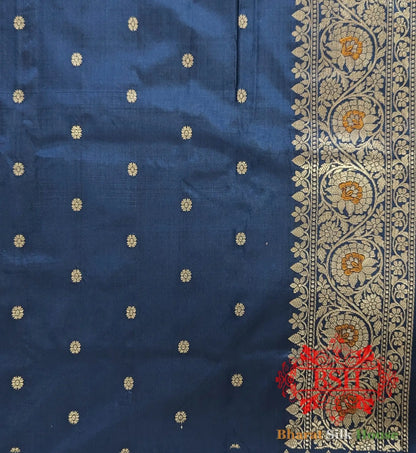 Pure Banrasi Handloom Katan Silk Meenakari Antique Zari Saree In Shades Of Blue - Bharat Silk House Pure Kataan Silk
