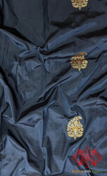 Pure Banrasi Handloom Katan Silk Meenakari Antique Zari Saree In Shades Of Blue - Bharat Silk House Pure Kataan Silk