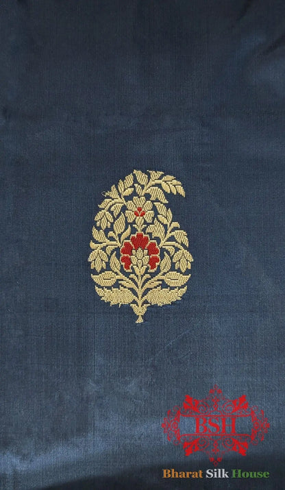 Pure Banrasi Handloom Katan Silk Meenakari Antique Zari Saree In Shades Of Blue - Bharat Silk House Pure Kataan Silk