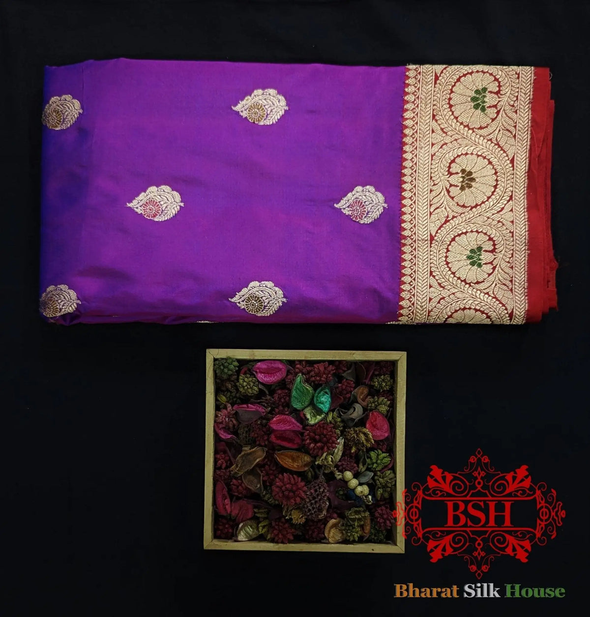 Pure Banrasi Handloom Katan Silk Meenakari Antique Zari Saree In Shades Of Violet - Bharat Silk House Pure Kataan Silk