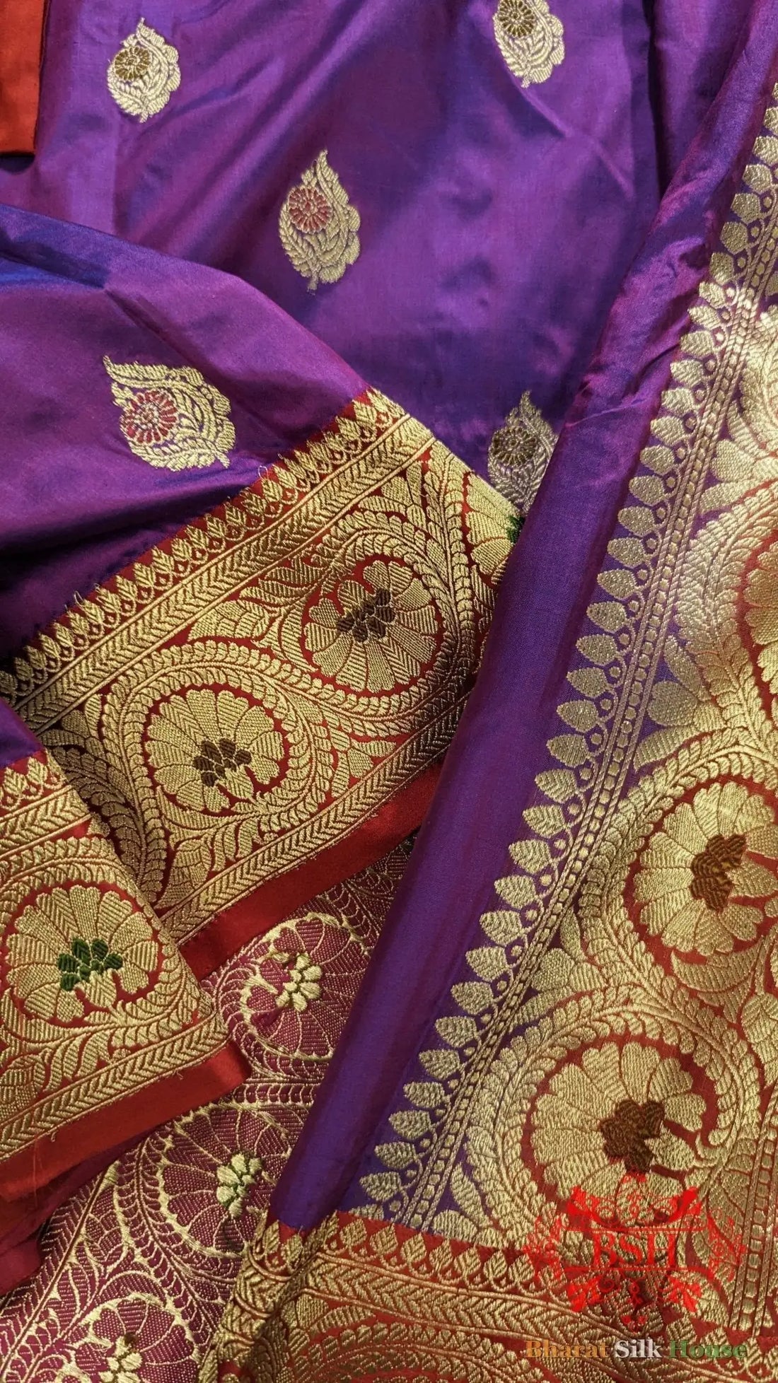 Pure Banrasi Handloom Katan Silk Meenakari Antique Zari Saree In Shades Of Violet - Bharat Silk House Pure Kataan Silk