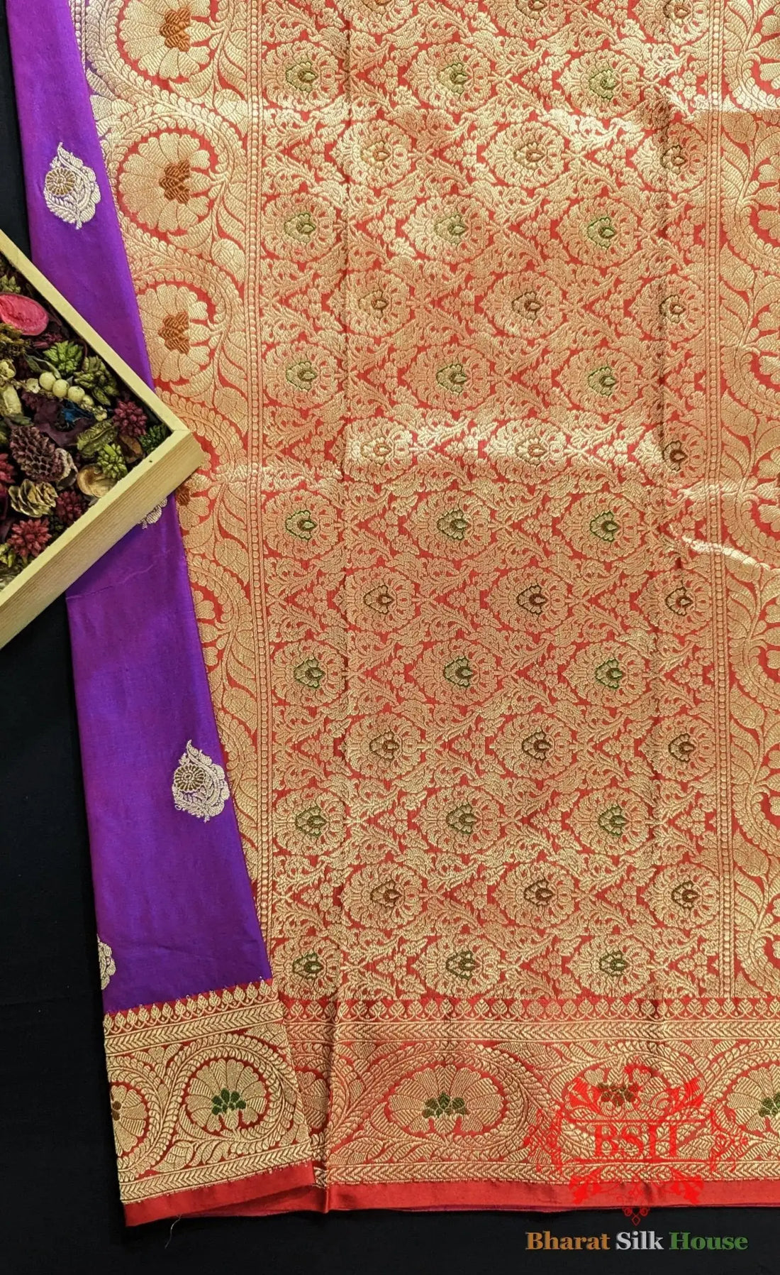 Pure Banrasi Handloom Katan Silk Meenakari Antique Zari Saree In Shades Of Violet - Bharat Silk House Pure Kataan Silk