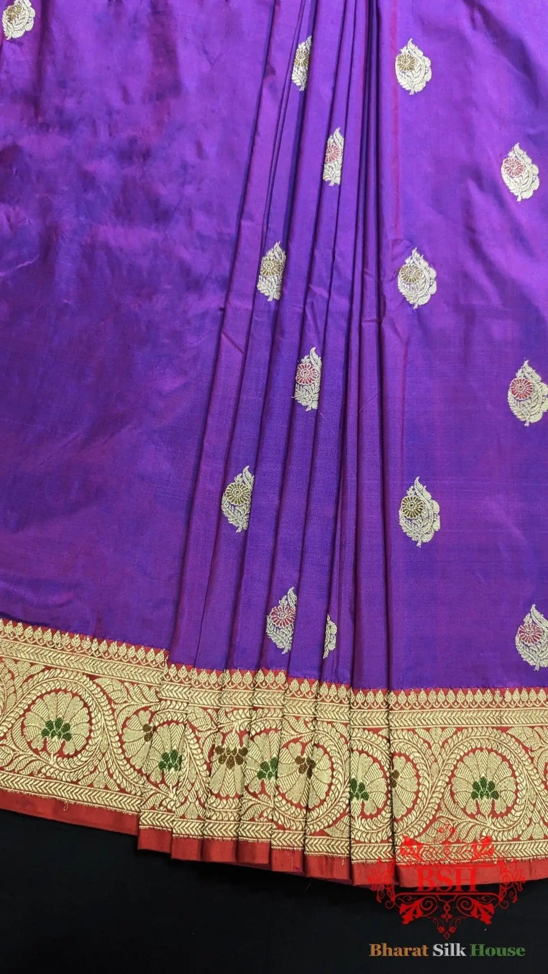 Pure Banrasi Handloom Katan Silk Meenakari Antique Zari Saree In Shades Of Violet - Bharat Silk House Pure Kataan Silk