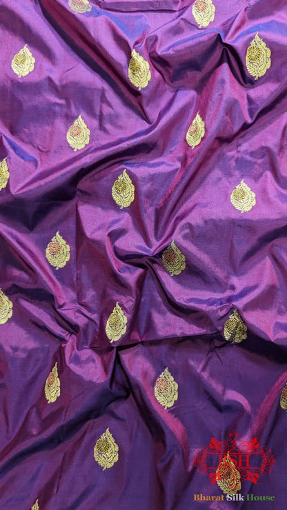 Pure Banrasi Handloom Katan Silk Meenakari Antique Zari Saree In Shades Of Violet - Bharat Silk House Pure Kataan Silk
