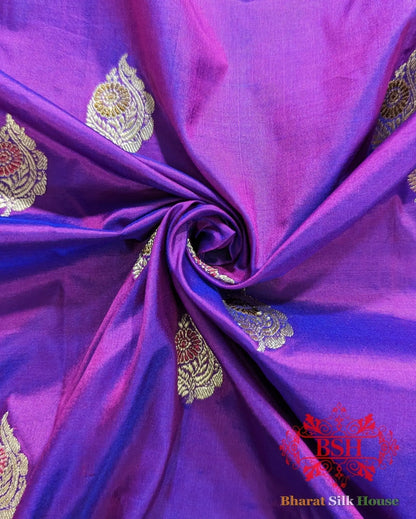 Pure Banrasi Handloom Katan Silk Meenakari Antique Zari Saree In Shades Of Violet - Bharat Silk House Pure Kataan Silk