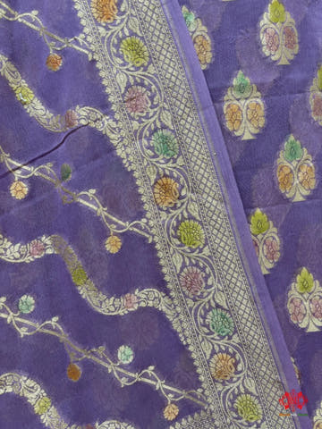 Pure Chiffon Rangkaat Brush Dyed Silk Suit Piece In Shade Of Lavender - Bharat Silk House Chiffon Suit