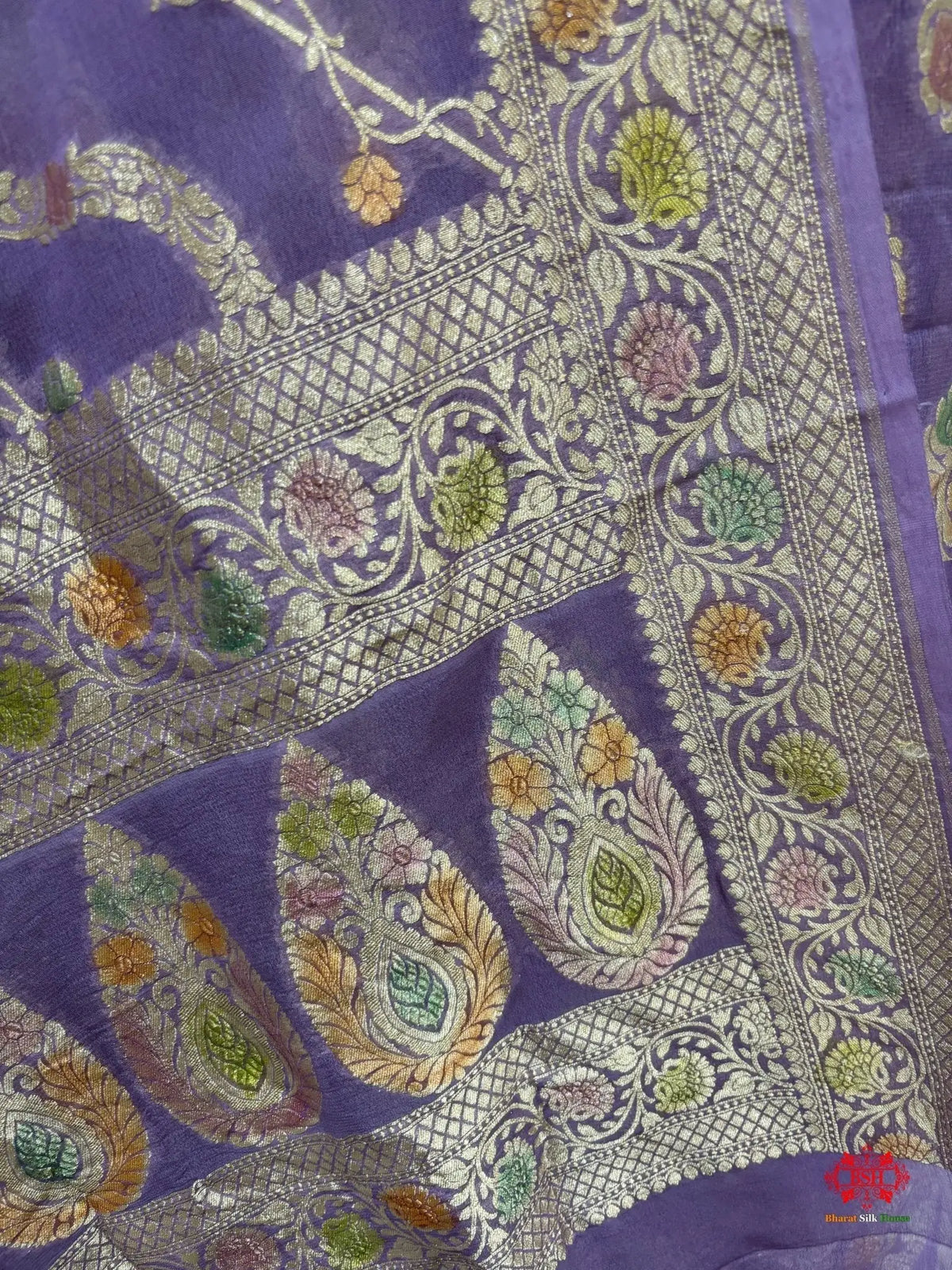 Pure Chiffon Rangkaat Brush Dyed Silk Suit Piece In Shade Of Lavender - Bharat Silk House Chiffon Suit