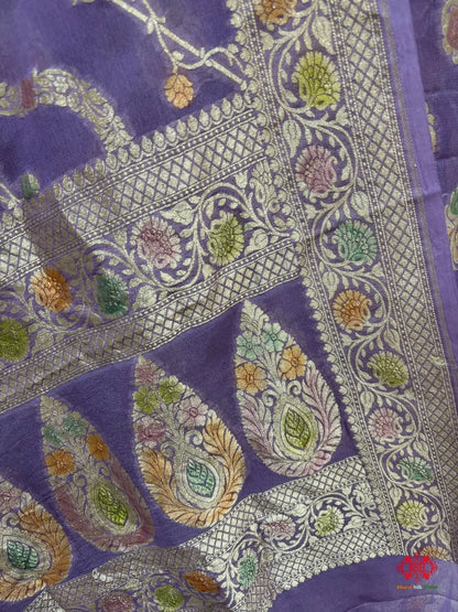 Pure Chiffon Rangkaat Brush Dyed Silk Suit Piece In Shade Of Lavender - Bharat Silk House Chiffon Suit