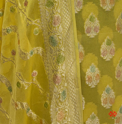 Pure Chiffon Rangkaat Brush Dyed Silk Suit Piece In Shade Of Yellow - Bharat Silk House Chiffon Suit