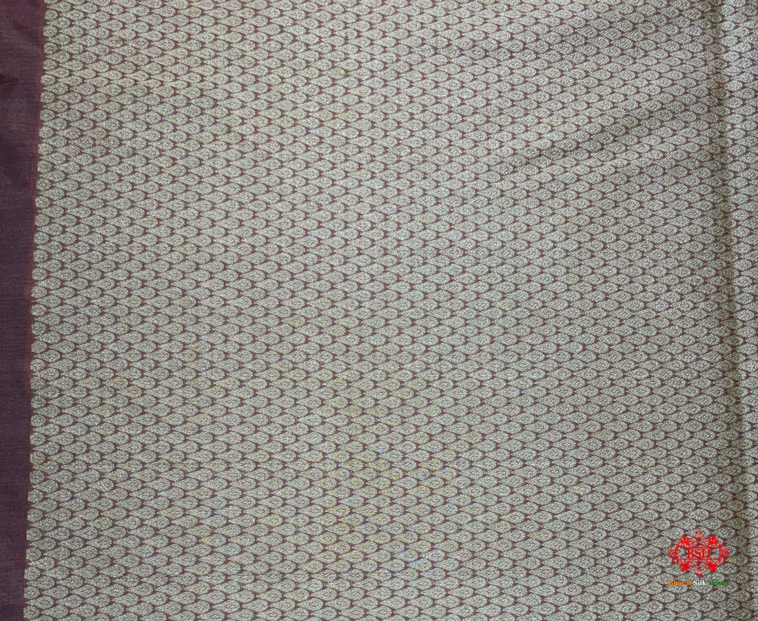 Pure Chiffon Silk All Over Booti Saree With Brown Border - Bharat Silk House Tussar
