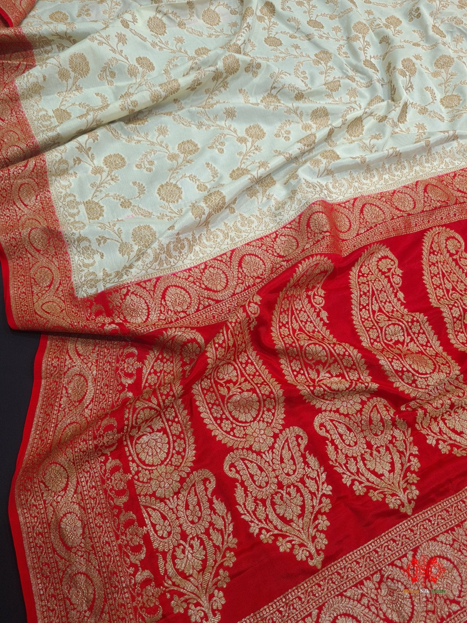 Pure Chiffon White With Red Border Saree - Bharat Silk House