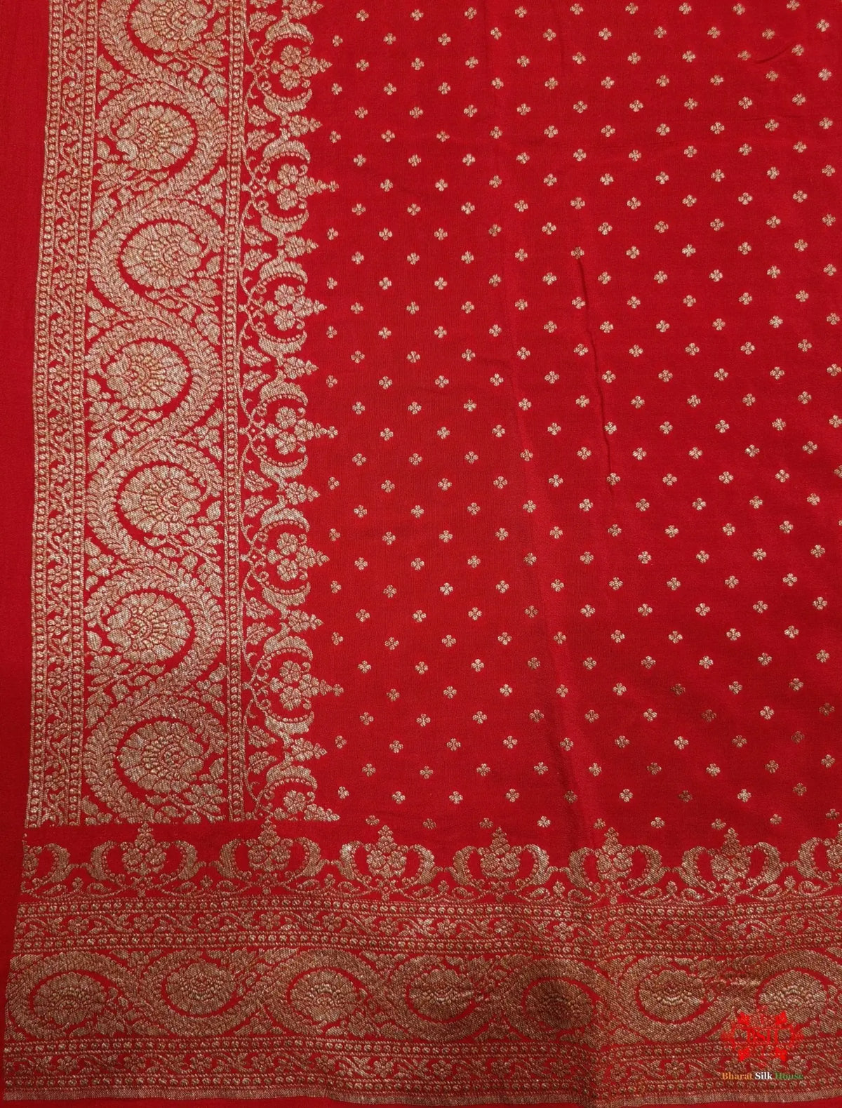 Pure Chiffon White With Red Border Saree - Bharat Silk House Chiffon Sarees