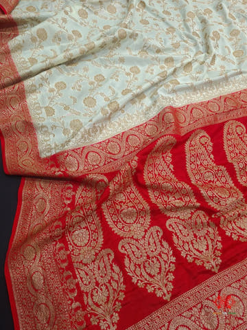 Pure Chiffon White With Red Border Saree - Bharat Silk House Chiffon Sarees