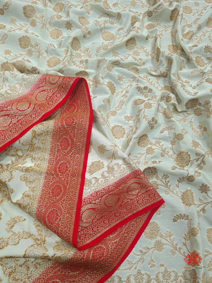 Pure Chiffon White With Red Border Saree - Bharat Silk House Chiffon Sarees