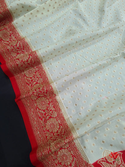Pure Crepe White With Red Border Saree - Bharat Silk House Chiffon Sarees