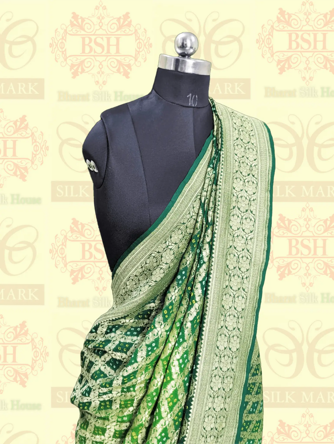 Pure Georgette Banarasi Bandhani Handloom Saree In Dual Shades Of Green - Bharat Silk House Bandhej